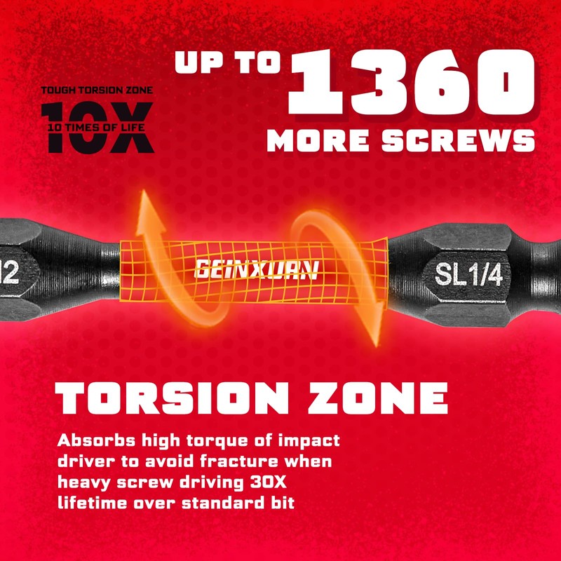 Geinxurn 10 Pieces SL1/4-PH2 Impact Double End Screwdriver Bit Set,