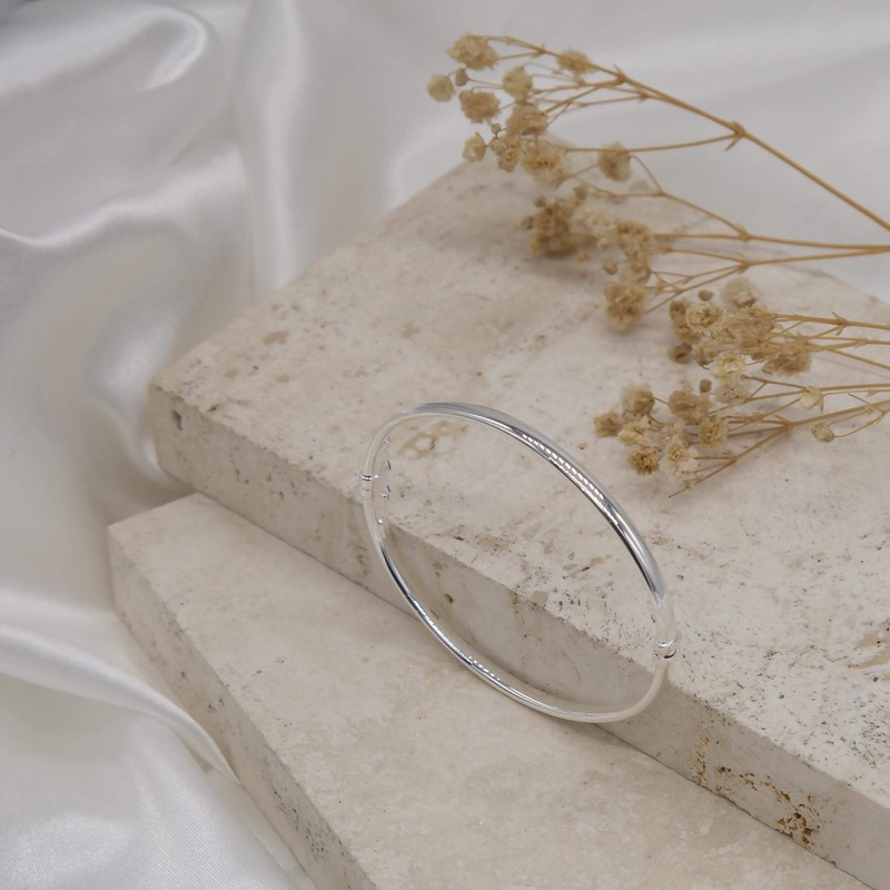 Tuscany Silver Ladies Bangle Rectangular Tube Slim Plain Polished 4mm,