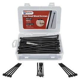 6 Inch Heavy-Duty Outdoor Wood Screws, 50Pcs Hex Head Deck Screws, #14 x 6 Black Timber Lag Structural Wood Screws, Exterior Coated, Rust Resistant, Hex Socket Included