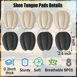 Shoe Tongue Pads - 4 Pairs Foot Pads for Women Men Shoes Too Big Soft Non Slip Heel Cushion Make Shoes Smaller