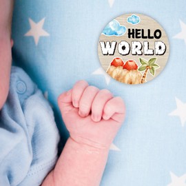 Dinosaur Baby Monthly Milestone Circles, Baby Months Wooden Disc Stuff for Baby Photo Takens with Hello World Name Signs - 7Pcs Double Sides Round Circles Signs for Documenting Growth