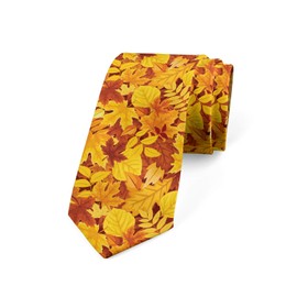 Ambesonne Necktie, Shady Fall Oak Maple Leaf, 3.7", Yellow Marigold
