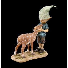 Pixie Goblin Figure with Fawn Bambi and Me Gnome Dwarf Decoration