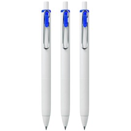 uni-ball UMN-S-05 Retractable Gel Ink Rollerball Pens - 0.5mm Tip Nib - White Barrel - Blue Ink - Pack of 3