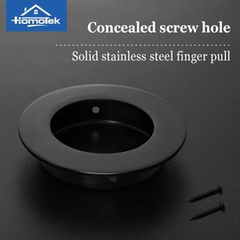 HOMOTEK 2 Pack Round Sliding Closet Door Handles Diameter 2-1/2 in(65mm) Black Flush Pocket Pulls Recessed Bypass Door Handles, Stainless Steel Barn Door Finger Pull Set