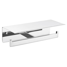 APLusee Double Toilet Paper Holder with Phone Shelf, 304 Stainless Steel Bathroom Tissue Hanger, Wall Mounted Dual Roll Paper Dispenser, Polished Chrome