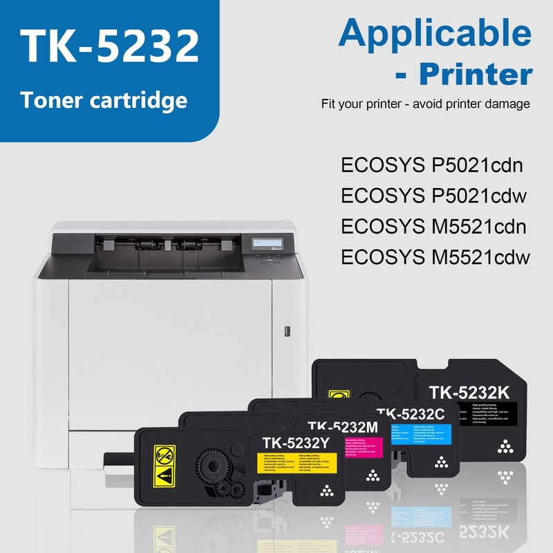 LOVPAIN TK5232 TK-5232 4-Color Toner Cartridge Set (4 Pack, 1BK/1C/1M/1Y)