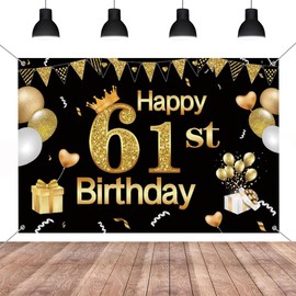 Tecreo 61st Birthday Decorations Backdrop for Men and Women Photography Background Birthday Decorations Party Banner Photo Booth Props 150cm x 90cm