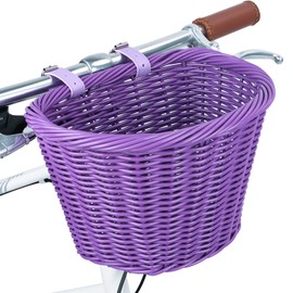 ZUKKA Woven Bike Basket Elegant Semicircle Basket for Adults Bicycles Front Handlebar with Adjustable Leather Straps Waterproof Storage Bicycle Basket 11.02 x 9.25 x 7.68 Inches, Purple