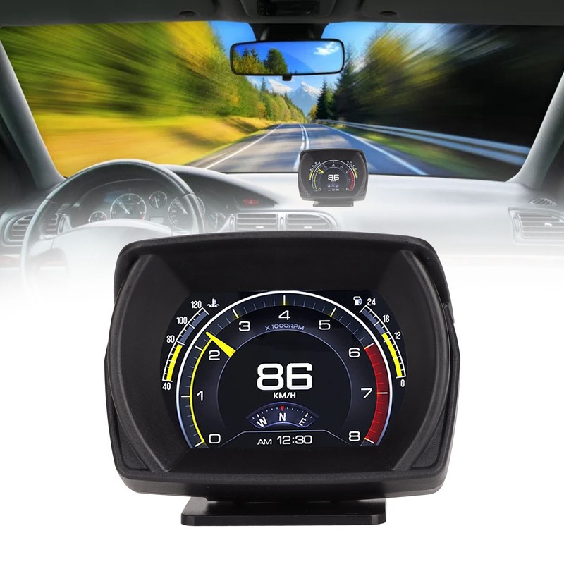 Black Vehicle HUD Display Multifunction OBD HUD Gauge 9 Alarm