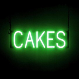 SpellBrite CAKES Sign for Businesses | Bakery-Related Signs with Neon Look, Green LED Light | 20.7" x 6.3"