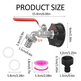 IBC Tank Auslaufhahn 1/2 zoll, aus Alu-Kugelhahn Tankhahn, Absperrhahn Tropffrei, mit 3/4 zoll Anschluss Adapter, 1000L Wassertank Zubehör, IBC Container Regenfass Anschluss Adapter für Wassertank