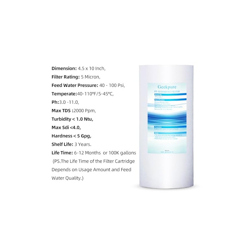 Geekpure 10 Inch Whole House PP and Carbon Filters-4.5 x