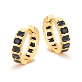 MESOVOR Crystal Hoop Earrings for Women, 18K Gold Plated Lightweight Huggie Hoop Earrings Jewelry Gifts (Black)