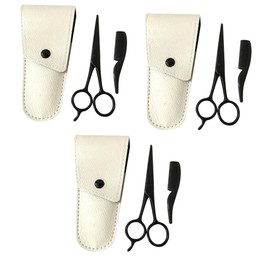 Beavorty 9pcs Beard Care Scissors Set Stainless Trimming Scissors Apricot Leather Case Small Comb for Grooming and Maintenance