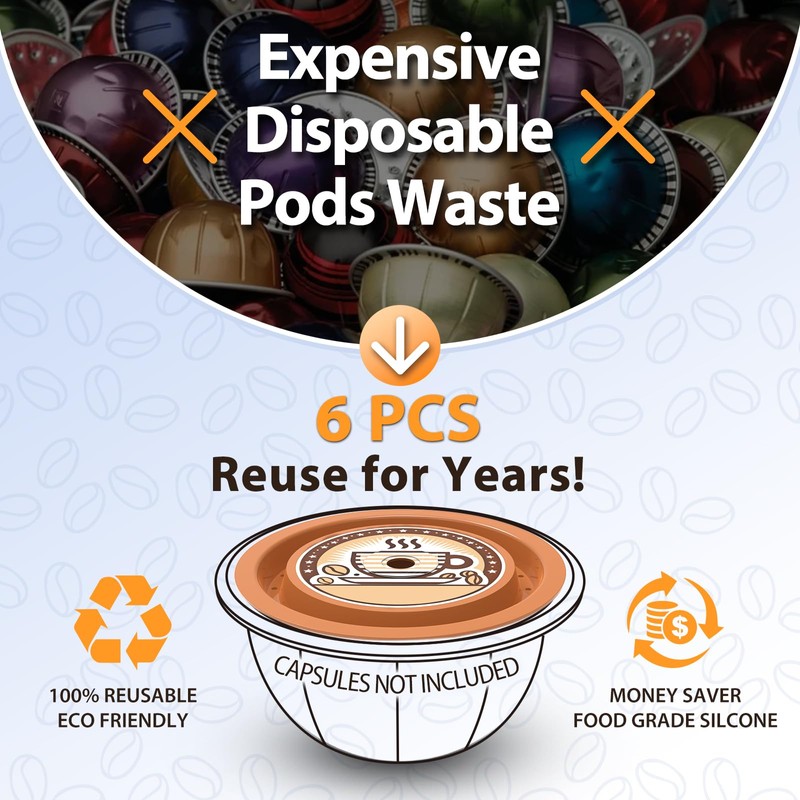 AANQQ Reusable Lids for Nespresso Pods Vertuo, 6pcs Food Grade