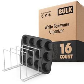Stock Your Home White (16 Pack) Steel Baking Pan Organizer Rack for Cabinet or Counter, Holder for Kitchen Cutting Boards, Pot Lids, or Cookie Sheets - Rust Proof Wire, Drying Storage