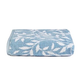 Dreams & Drapes - Blue Leaf Bath Towel (70 x 130cm) - 100% Cotton - Soft Touch & Fluffy - Botanical Vintage Towel in Blue - Blue Floral Towel - Blue Bath Towel/Bath Sheet - Bathroom Accessory