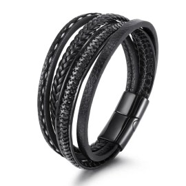 Vintage Men'S Multi Layered Leather Stainless Steel Y Clasp Bracelet Boy Gift Layered Classic Men's Leather Rope BraceletColor: Hot Stamping black