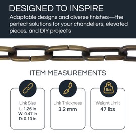RCH Hardware CH-I-49S-OBB-3 Decorative Solid Iron Chain for Hanging, Lighting with Small Flat Standard Links (3 ft/1 Yard)