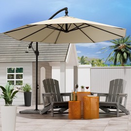 FONTOI 18FT Rotating Cantilever Patio Umbrella Outdoor Banana Umbrella with Crank, Patio Hanging Umbrella with Rotation and Integrated Tilting System, Fade Resistant Waterproof for Market Garden Deck Pool Backyard Patio, Beige