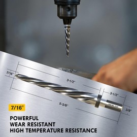 MACXCOIP 7/16" Bridge Construction Reamer, M2 HSS Taper Chucking Reamer Drill Bit with 5-Spiral Flutes Design for Steel, Alloy, Aluminum, Wood and Plastic