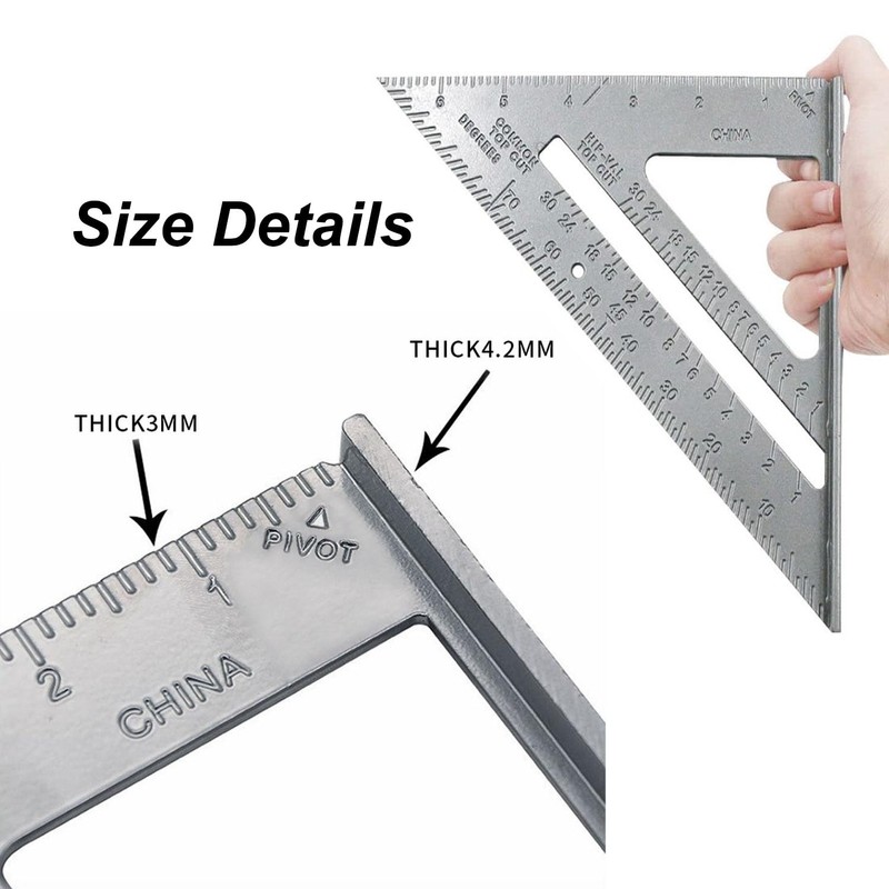 7" Triangle Ruler Protractor Measuring Tool, Aluminum Square Carpenter Layout