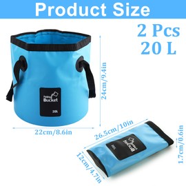 GBACHOOSE 2 pcs 20L Folding Water Bucket, Blue Portable Collapsible Bucket, Outdoor Multifunctional PVC Folding Bucket for Camping, Traveling, Hiking, Fishing, Gardening, Car Washing