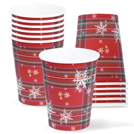 ZVK Paper Cups Christmas Snowflake Pack of 12 Red Party Cups Disposable Cups Paper Cups Party Tableware