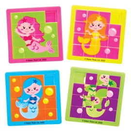 Baker Ross FX792 Magic Mermaid Sliding Puzzle - 6 Pack Party Bag Fillers for Kids