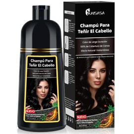 Black Hair Dye Shampoo, Champú para Teñir El Cabello Negro 3 en 1, Champú Colorante para Hombres y Mujeres, Fórmula con Extractos Herbales para un Cuidado Suave, Cobertura de Canas, 500ml (Negro)