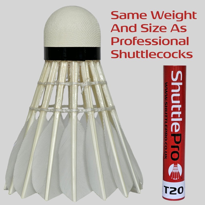 ShuttlePro T20 Badminton Shuttlecocks, 12 Pack, Goose Feather, Professional Training,