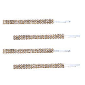 Bobby Pin with Two Lines of Rhinestones Studded Hair Pin for Women and Girls- Set of 4 Beige