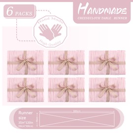 YMHPRIDE 6 Packs Cheesecloth Table Runner Pink, 55x300cm Rustic Gauze Fabric Boho Table Runner, Cheesecloth Wedding Table Decor for Wedding Party Bridal Shower Table Decorations