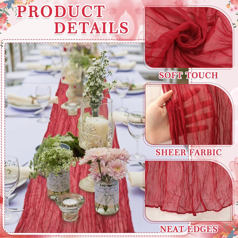 Mindsoft 12 Pack Cheesecloth Table Runner with Heart Decoration 35