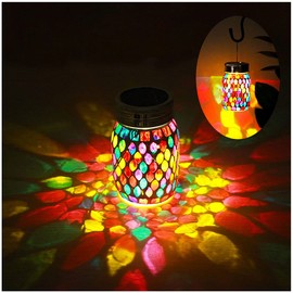 Mosaic Solar Lights Outdoor Hanging Lanterns, Rechargeable Mosaic Solar Lanterns， Outdoor Waterproof Solar Night Lights Table Lamps for Decorations