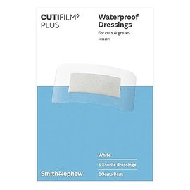 Cutifilm Plus Waterproof Wound Plaster Dressings, 10 cm x 8 cm Size, White (Pack of 5)
