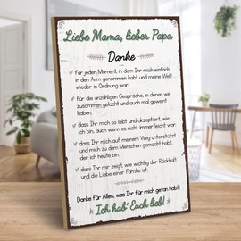 ARTFAVES® Wooden Sign with Saying ‘Danke Liebe Mama, Lieber Papa’, Shabby Chic, Vintage Look Gift for Mother/Father/Gratitude, Size: 19 x 28 cm.
