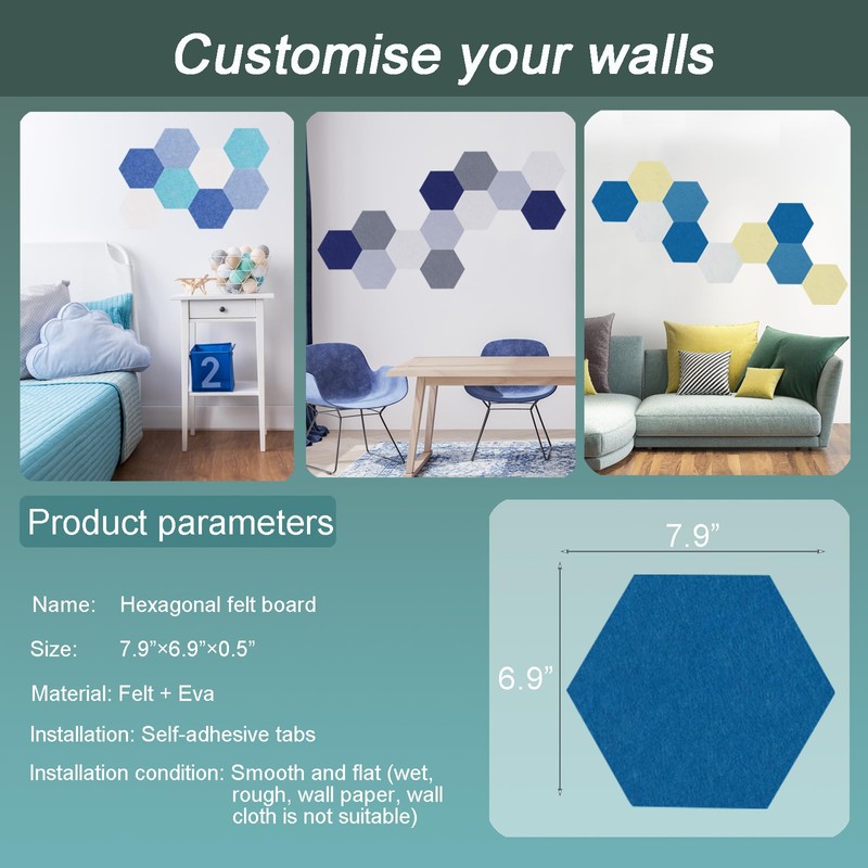 Afumazi Felt Bulletin Board Tiles, 8 Pcs Hexagon Wall Tiles