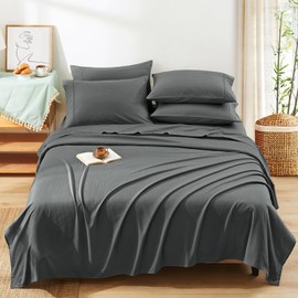 Manyshofu 70% Rayon Derived from Bamboo Sheets Queen Size Bed Sheets - 6 Piece Organic Cooling Sheets Silky Dark Grey Queen Sheet Set - Soft Breathable Luxury Bedding Sheets & Pillowcases