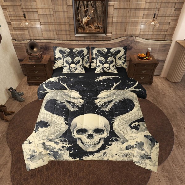 Erosebridal Gothic Dragon Bedding Set Full Size 7 Pcs,Sugar Skull