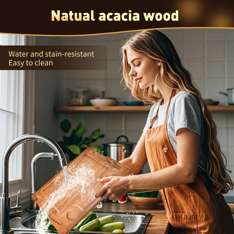 MAVOTER Acacia Wooden Steak Board - Steak Plate Cutting Board