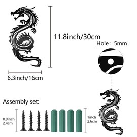 CREATCABIN Dragon Metal Wall Decor Black Iron Wall Art Japanese Chinese Dragon Sculpture Hanging Wall Artwork Decor Gothic Wall Signs Decoration for Indoor Outside Living Room Home Office 11.8x6.3Inch