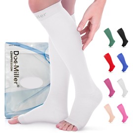 Doc Miller Open Toe Compression Socks for Men and Women, 15-20 mmHg, Calf Support Sleeves, Recovery Stockings, Wide Calf, Toeless Design, 1 Pair