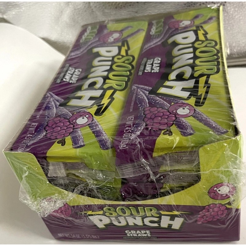 Sour Punch Straws Grape King Size Candy Bulk 12 Ct