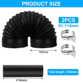 HENGBIRD Exhaust Hose 100 mm Length 2 m Exhaust Pipe Ventilation Hose Flex Hose Black Aluminium Flex Pipe with 2 Hose Clips Stainless Steel for Air Conditioning Extractor Fan Cooker Hood Ventilation