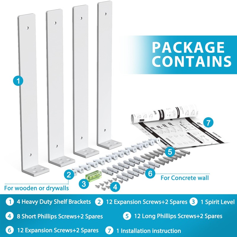 Goovilla Heavy Duty White Metal Wall Shelving Brackets, 12 Inch