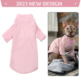 DENTRUN Sphynx Hairless Cats Shirt Pullover Kitten T-Shirts, Breathable Cat Wear Turtleneck Sweater Adorable Cat's Clothes Vest Pajamas Jumpsuit