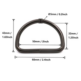 BIKICOCO Metal D-Rings Buckle, 2 Inch Non-Welded for Webbing Sewing DIY - Gunmetal - Pack of 20