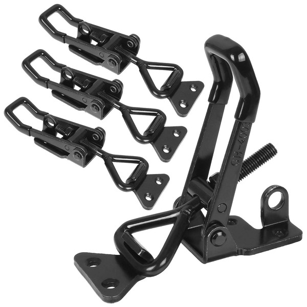 Heavy Duty Toggle Latch Clamp, 4Pcs 660lbs Capacity Adjustable Toggle Clamp, Black Smoker Door Latch, Metal Pull Latch for Machinery, Automobiles, Luggage Lock, Clamping Processing or Assembling